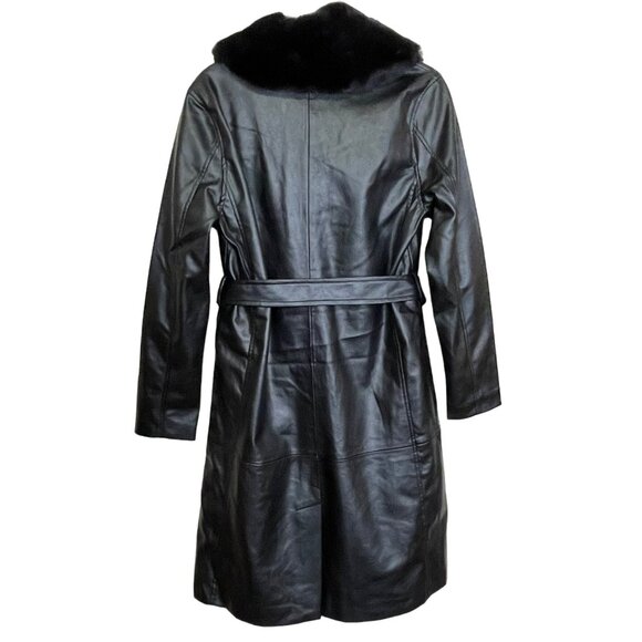 Revolve Blank NYC Black Fur Trench Coat Large Vegan Faux Leather Jacket NWT - Picture 9 of 11